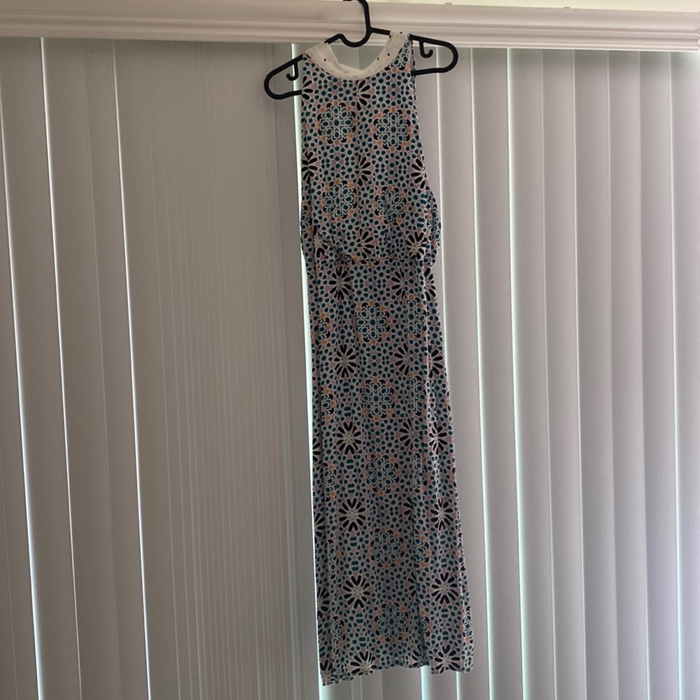 Topshop tie neck patterned dress